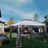 10' x 10' Patio Gazebo with Mosquito Net and Corner Shelves; Light Gray - as pic