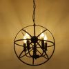 5-Light Globe Sphere Orb Cage Flush-Mount Chandelier Black Pendant Light Farmhouse Chandelier Candle Globe Ceiling Light Fixture - as picture