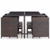 vidaXL 9 Piece Patio Dining Set with Cushions Poly Rattan Brown - Brown