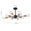 8-Light 61cm Sputnik Semi Flush Mount Ceiling Light Fixture - Black