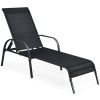 2 Pieces Outdoor Patio Lounge Chair Chaise Fabric with Adjustable Reclining Armrest - Black