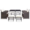 vidaXL 9 Piece Patio Dining Set with Cushions Poly Rattan Brown - Brown