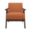 Modern Home Furniture Orange Color Fabric Upholstered 1pc Accent Chair Cushion Back and Seat Walnut Finish Solid Rubber Wood Furniture - as Pic