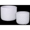 Ceramic Round Vase With Engraved Diamond Pattern; Set Of 2; White; DunaWest - Default