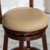 24" Counter Height Slat Back Swivel Stool; Cherry Finish; Bone Leather Seat