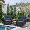 Outdoor Bistro Set 3 Pieces;  Outdoor Resin Wicker Swivel Rocker Patio Chair; Outdoor Rattan Conversation Sets - Blue
