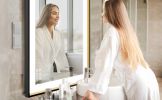 Bathroom Mirror with LED Lights Lighted Makeup Vanity Mirror Wall Mounted Large Size Rectangular Anti-Fog Memory Dimmable Touch Sensor Horizontal/Vert