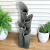 4-Tier Cascading Floor Fountain Indoor Outdoor Waterfall Feature with LED - as Pic