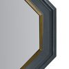 32 Inch Octagonal Shape Wooden Floating Frame Flat Wall Mirror; Gray