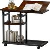 Adjustable C Table with Wheels; Rolling Side Table with Tiltable Board Mobile Couch Snack Table.
