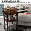 Adjustable C Table with Wheels; Rolling Side Table with Tiltable Board Mobile Couch Snack Table.
