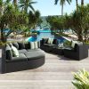 7-piece Outdoor Wicker Sofa Set; Rattan Sofa Lounger; With Striped Green Pillows; Conversation Sofa; - Gray