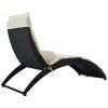 GO Patio Wicker Sun Lounger; PE Rattan Foldable Chaise Lounger with Removable Cushion and Bolster Pillow; Black Wicker and Beige Cushion