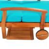 Outdoor Solid Wood 78.8" Chaise Lounge Patio Reclining Daybed with Cushion; Wheels and Sliding Cup Table for Backyard; Set of 2 - Blue