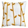 17 x 17 Inch 2 Piece Square Cotton Accent Throw Pillow Set; Leaf Embroidery; White; Green; Yellow - as Pic