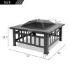 32 Inch Heavy Duty 3 in 1 Metal Square Patio Firepit Table BBQ Garden Stove with Spark Screen Cover Log Grate and Poker for Outside Wood Burning