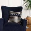 18 x 18 Handwoven Square Cotton Accent Throw Pillow; Classic Striped Pattern; Textured; White; Blue - as Pic