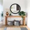 28 Inch Round Wooden Floating Beveled Wall Mirror; Black