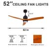 Quiet 52' Wood Ceiling Fans with Lights and Remote Moisture-proof Outdoor Ceiling Fan for Patios; 6 Speeds Ceiling Fan for Living Bedroom Kitchen; 3 L