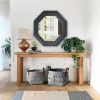 32 Inch Octagonal Shape Wooden Floating Frame Flat Wall Mirror; Gray