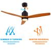 Quiet 52' Wood Ceiling Fans with Lights and Remote Moisture-proof Outdoor Ceiling Fan for Patios; 6 Speeds Ceiling Fan for Living Bedroom Kitchen; 3 L