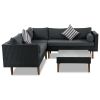 4-pieces Outdoor Wicker Sofa Set; Patio Furniture with Colorful Pillows; L-shape sofa set; Beige cushions and Brown Rattan - Black+ Gray