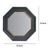32 Inch Octagonal Shape Wooden Floating Frame Flat Wall Mirror; Gray