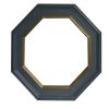32 Inch Octagonal Shape Wooden Floating Frame Flat Wall Mirror; Gray