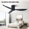 52" Low Profile Ceiling Fan No Light; Black Flush Mount Ceiling Fans without Lights