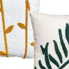 17 x 17 Inch 2 Piece Square Cotton Accent Throw Pillow Set; Leaf Embroidery; White; Green; Yellow - as Pic