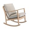 Solid Wood Rocking Chair; Linen Fabric Upholstered Comfy Accent Chair for Porch; Garden Patio; Balcony; Living Room and Bedroom; Beige - as Pic