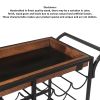 30 Inch Handcrafted Mango Wood Bar Serving Cart with Caster Wheels; 6 Bottle Holders; Tray Shelves; Brown and Black; DunaWest