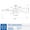 52 In. Integrated LED Light Ceiling Fan with White ABS Blade