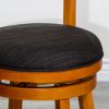 30" Bar Height Slat Back Swivel Stool; Natural Finish; Charcoal Fabric Seat