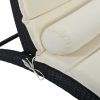 GO Patio Wicker Sun Lounger; PE Rattan Foldable Chaise Lounger with Removable Cushion and Bolster Pillow; Black Wicker and Beige Cushion