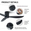 52" Low Profile Ceiling Fan No Light; Black Flush Mount Ceiling Fans without Lights