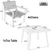 Outdoor Patio PE Wicker 5-Piece Dining Table Set with Umbrella Hole and 4 Dining Chairs for Garden, Deck,Black Frame+Black Rattan - Black