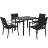 Outdoor Patio PE Wicker 5-Piece Dining Table Set with Umbrella Hole and 4 Dining Chairs for Garden, Deck,Black Frame+Black Rattan - Black