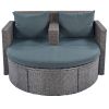 2-Piece All-Weather PE Wicker Conversation Set Rattan Sofa Set Outdoor Patio Half-moon Sectional Furniture Set w/ Side Table for Umbrella; Gray