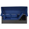 Outdoor Patio Rectangle Daybed with Retractable Canopy, Wicker Furniture Sectional Seating with Washable Cushions - Blue