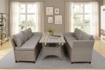 Patio Outdoor Furniture PE Rattan Wicker Conversation Set All-Weather Sectional Sofa Set with Table & Soft Cushions (Brown) - Brown