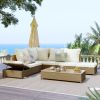 Patio 3-Piece Rattan Sofa Set All Weather PE Wicker Sectional Set with Adjustable Chaise Lounge Frame and Tempered Glass Table- Natural
