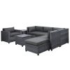 8 Piece Rattan Sectional Seating Group with Cushions, Patio Furniture Sets, Outdoor Wicker Sectional - Grey