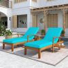 Outdoor Solid Wood 78.8" Chaise Lounge Patio Reclining Daybed with Cushion; Wheels and Sliding Cup Table for Backyard; Set of 2 - Blue