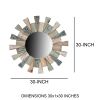 Round Wooden Decor Wall Mirror with Triangular Plank Accent; Brown; DunaWest