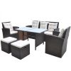 vidaXL 6 Piece Patio Dining Set with Cushions Poly Rattan Brown - Brown