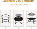 Bosonshop 22'' Outdoor Wood Burning BBQ Grill Firepit Bowl w/Spark Round Mesh Spark Screen Cover Fire Poker Patio Steel Fire Pit Bonfire