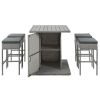 Patio 5-Piece Rattan Dining Table Set, PE Wicker Square Kitchen Table Set with Storage Shelf and 4 Padded Stools for Poolside, Garden - Gray