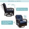 Outdoor Bistro Set 3 Pieces;  Outdoor Resin Wicker Swivel Rocker Patio Chair; Outdoor Rattan Conversation Sets - Blue