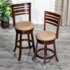 24" Counter Height Slat Back Swivel Stool; Cherry Finish; Bone Leather Seat